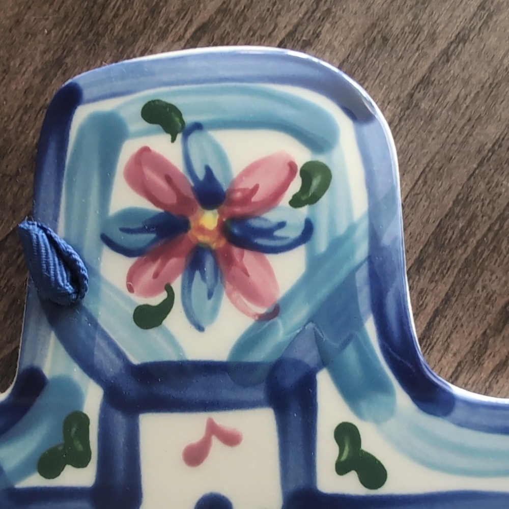 J. Duban Designs Wall Cross Blue Floral Handpainted Ceramic Hanging Tile Christ - Picture 3 of 9